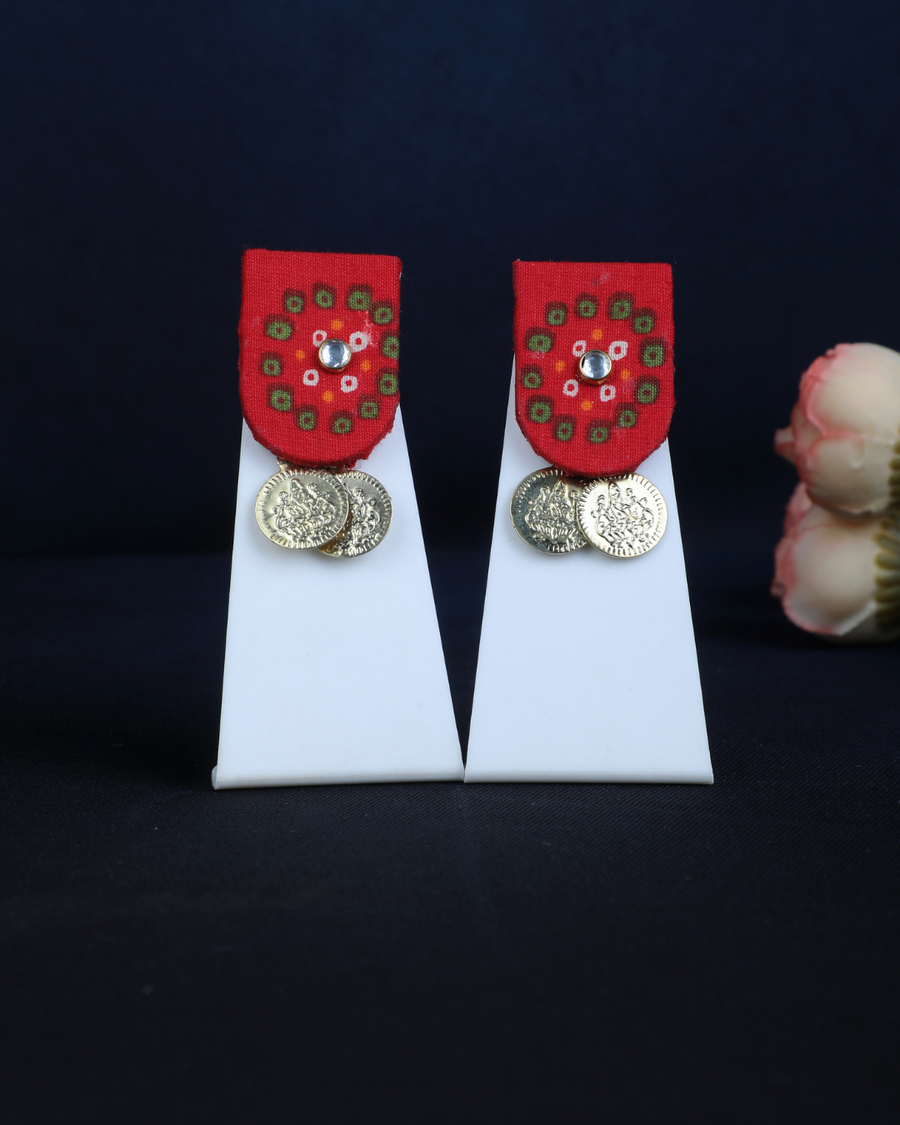 red bandhni febric laxmi  earring