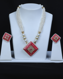 White moti and red pandal minakari  jewellery